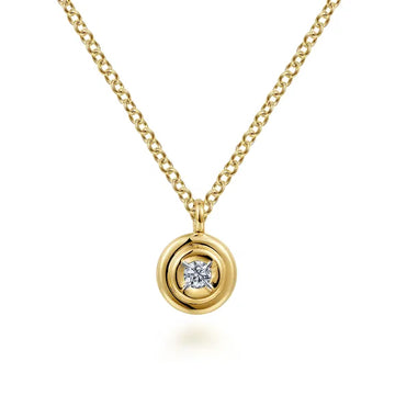 GABRIEL & CO- 14K Yellow Gold Round Diamond Pendant Necklace